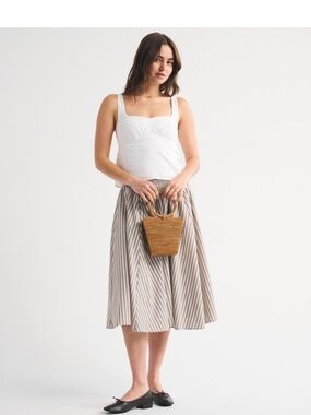 Striped Midi Skirt in Brown and White